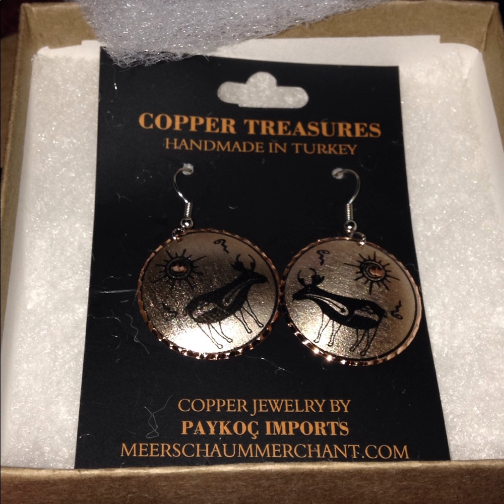 Copper TRIBAL earrings handmade in turkey nwt!